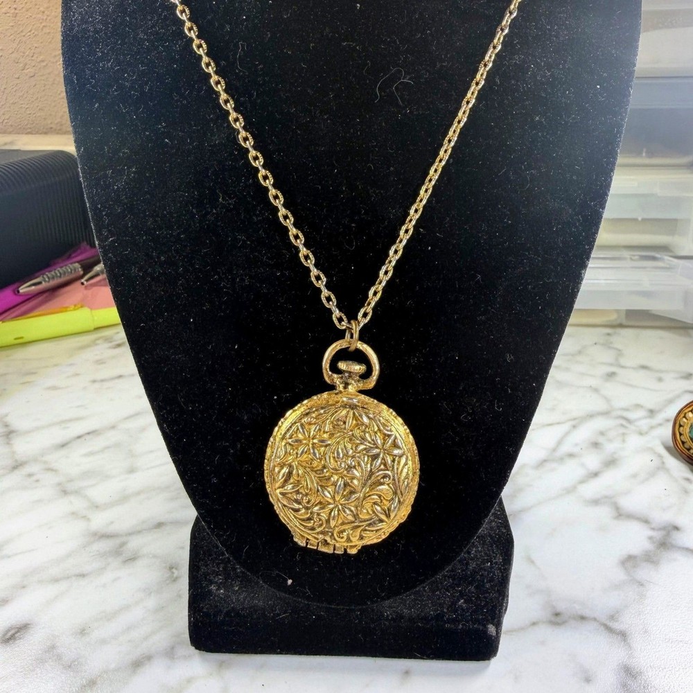 Hollywood Signed Vintage Gold Tone Solid Perfume Locket Necklace 24
