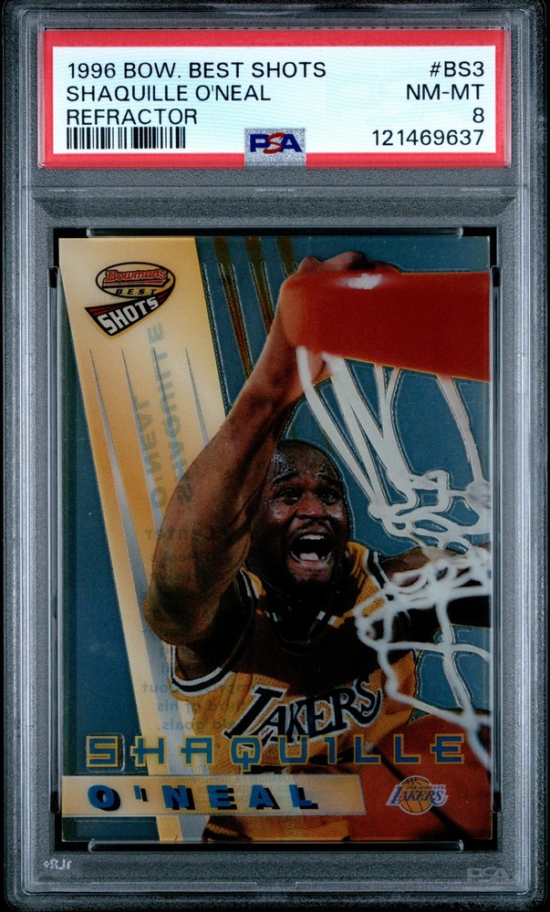 1996 Bowman’s Best Shots Refractor #BS3 Shaquille O’Neal PSA 8 ⚡ Lakers Legend