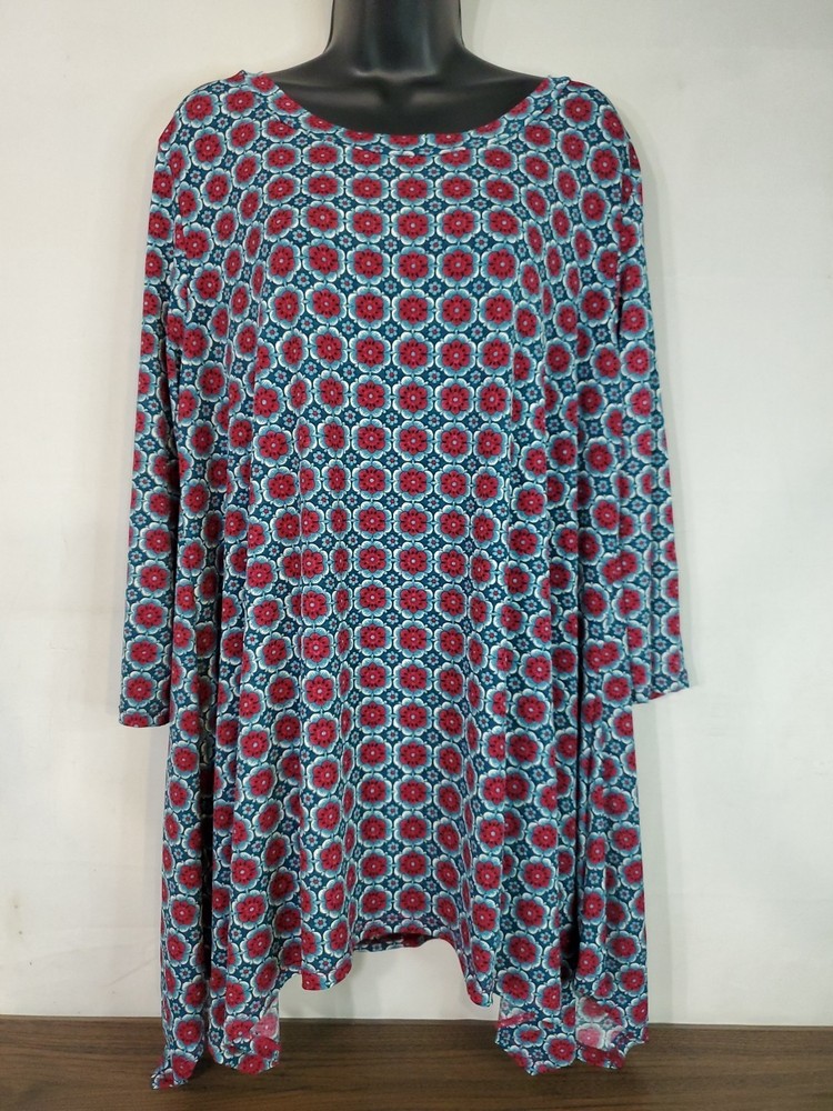Paisley Grace Women's Size XL Floral Asymmetrical tunic Blouse 3/4 Sleeve Boho