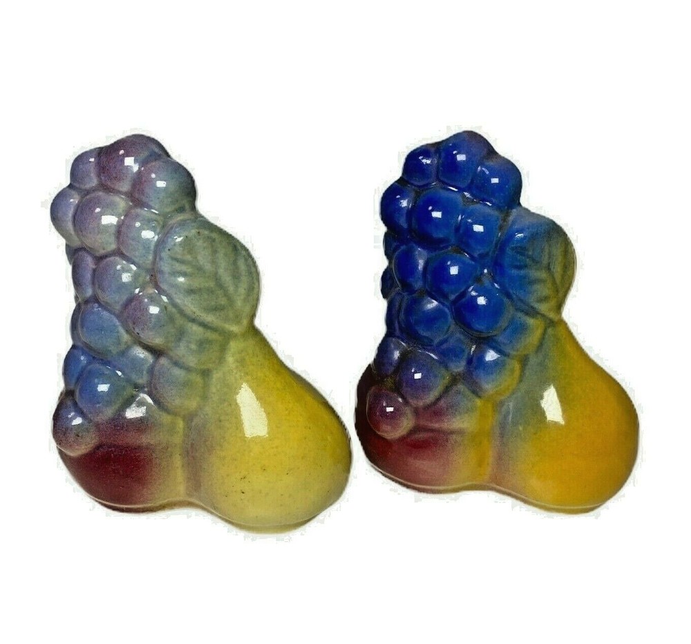 Vintage Shawnee Pottery Salt & Pepper Shakers Fruit Grapes Pear Plum USA 8 mark