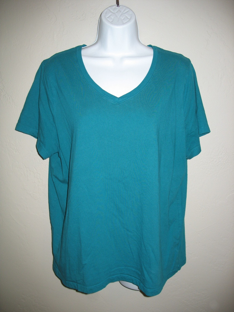 Time and Tru Short Sleeve Tee Shirt Sz XXL 20 Teal Green V-Neck Womens