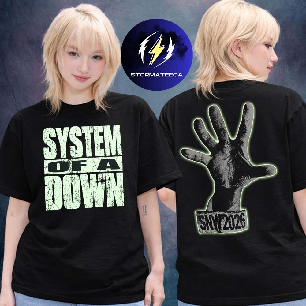 System Of A Down Sick New World 2026 Merch Hand Graphic Two Sided T-Shirt