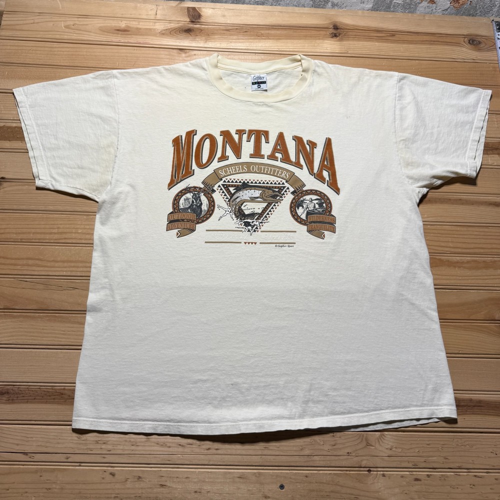 Vintage 90s Montana Great Falls Scheels Outfitters Outdoor Souvenir T-Shirt XXL