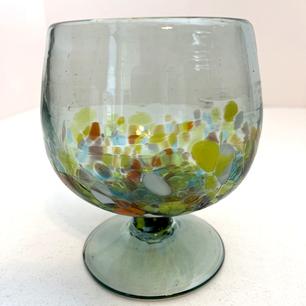 Hand Blown Mexican Confetti Art Glass Goblet Brandy Snifter