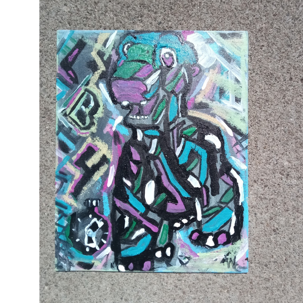 Original Abstract Figure Painting Framed Urban Graffiti Art Single Piece-image
