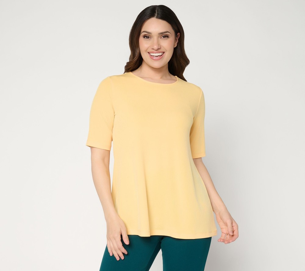 Susan Graver Women's Top Petite PS Essentials Liquid Knit A-line Yellow A682077