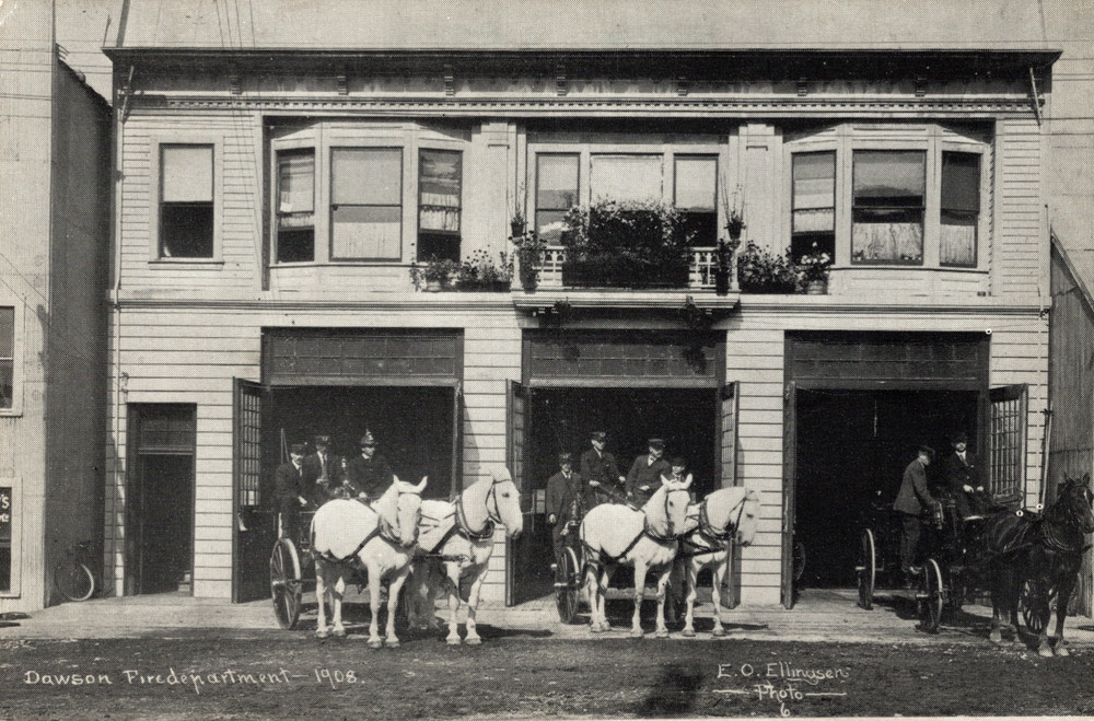 Dawson City Fire Dept 1908 Horses Postcard c1970s Yukon Canada Museum Repro
