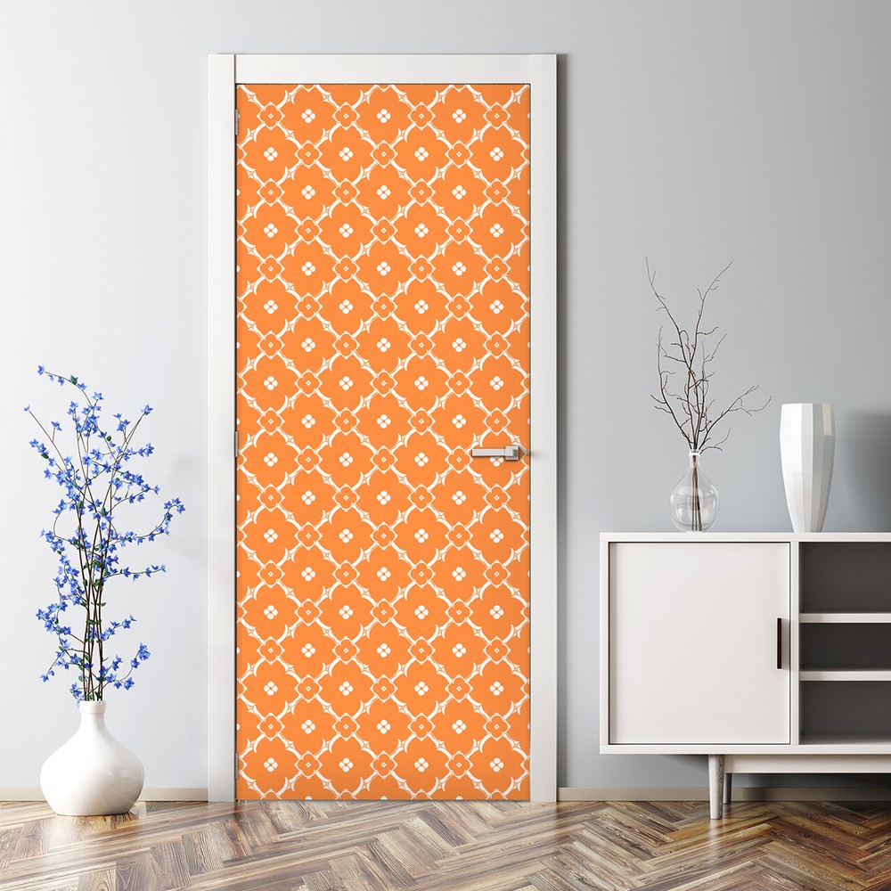 Orange Moroccan Flower Pattern Adhesive Door sticker delicate Watercolour decor