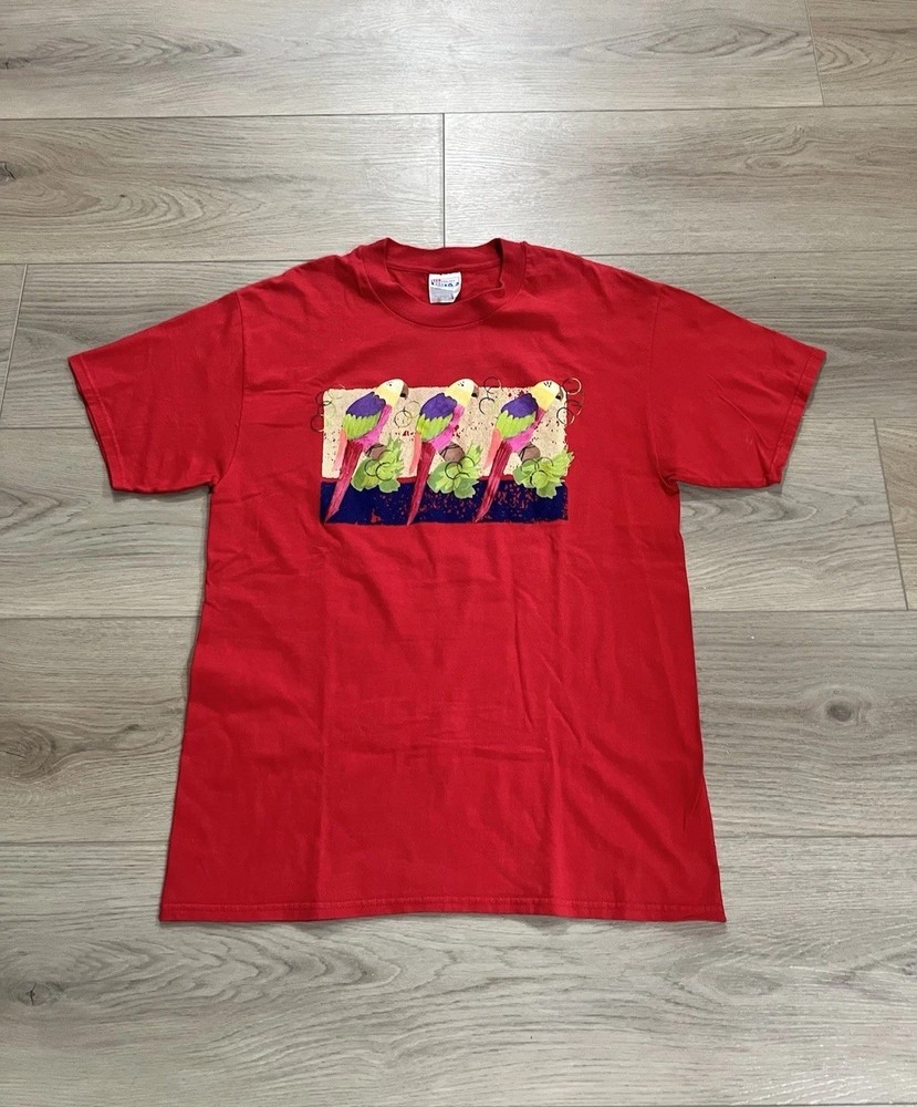 Vintage 90s Hanes Beefy Single Stitch Parrot Graphic T-Shirt Large Red
