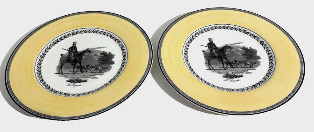 Villeroy & Boch Audun Chasse 10 1/2” Dinner Plate Le Depart Germany SET/2 YELLOW
