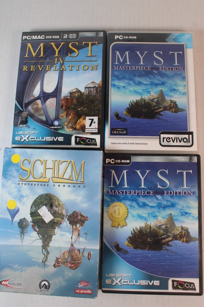4 games: 2 Myst Games, Myst 4, Schizm (Personal Computer PC) authentic, nice