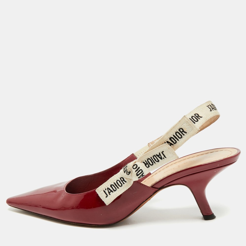 Dior Red Patent Leather JAdior Slingback Pumps Size 39.5 EU