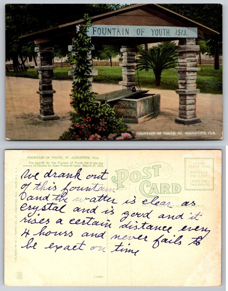 Fountain of Youth St. Augustine FL Postcard W. J. Harris Co. 1910s Posted