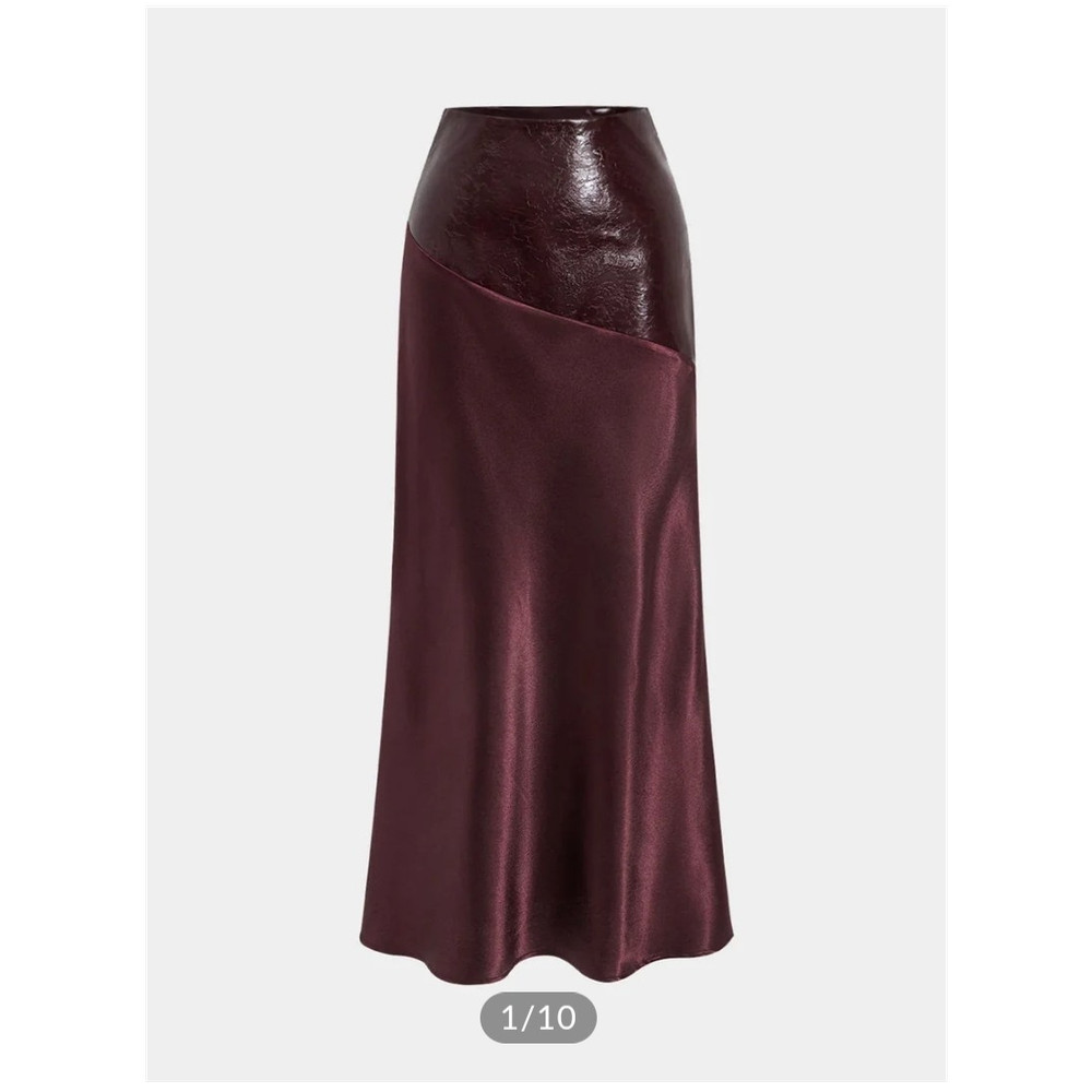 NWT Commense Faux Leather Panel Asymmetric Satin Maxi Skirt, Large