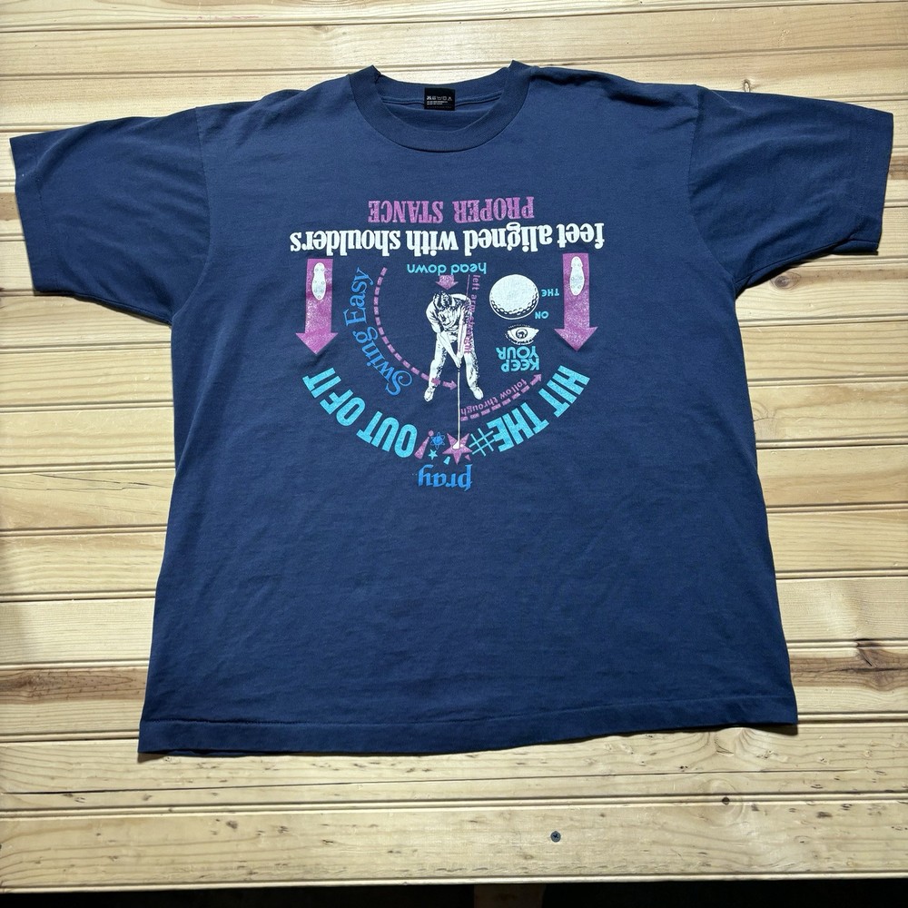 Vintage 90s Golf Stance Hit The “Pray” Out Of It Funny Golfing Shirt Size XL