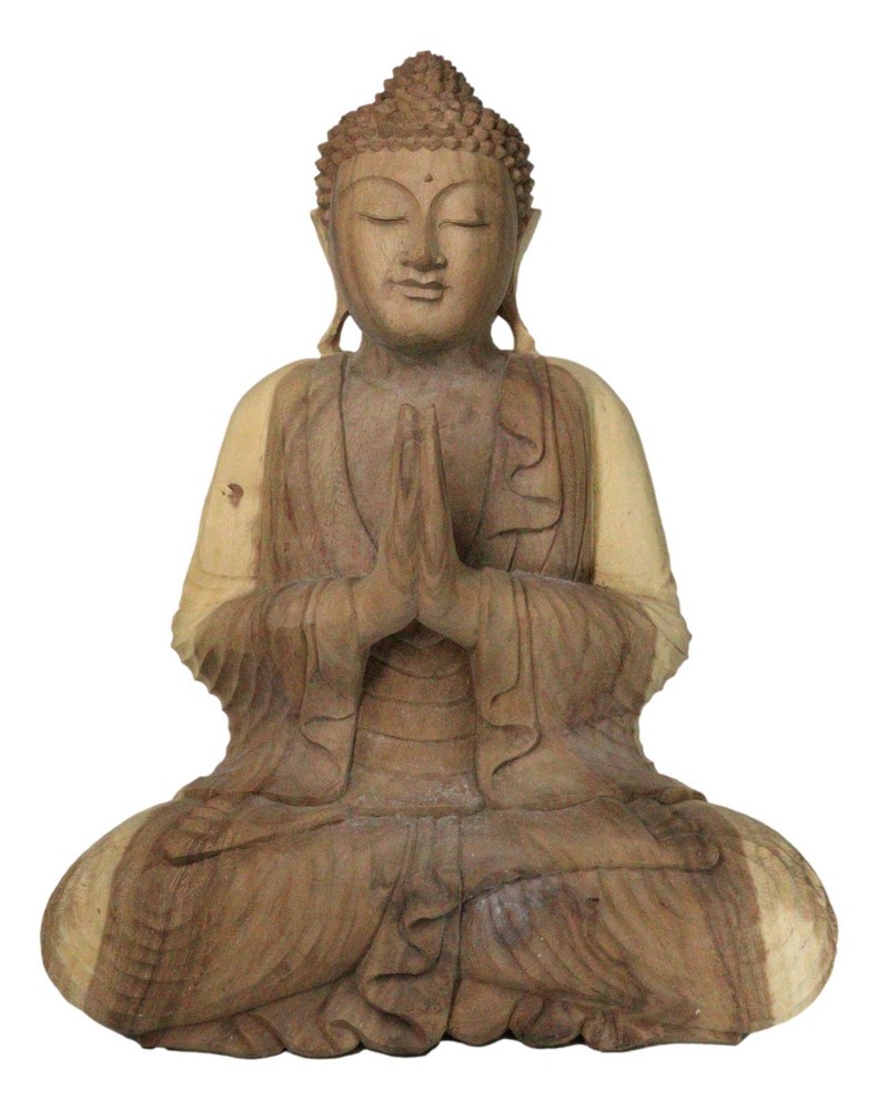 Acacia Wood Large Meditating Buddha Statue 21 Inches Tall Gautama Amitabha Prayer-image