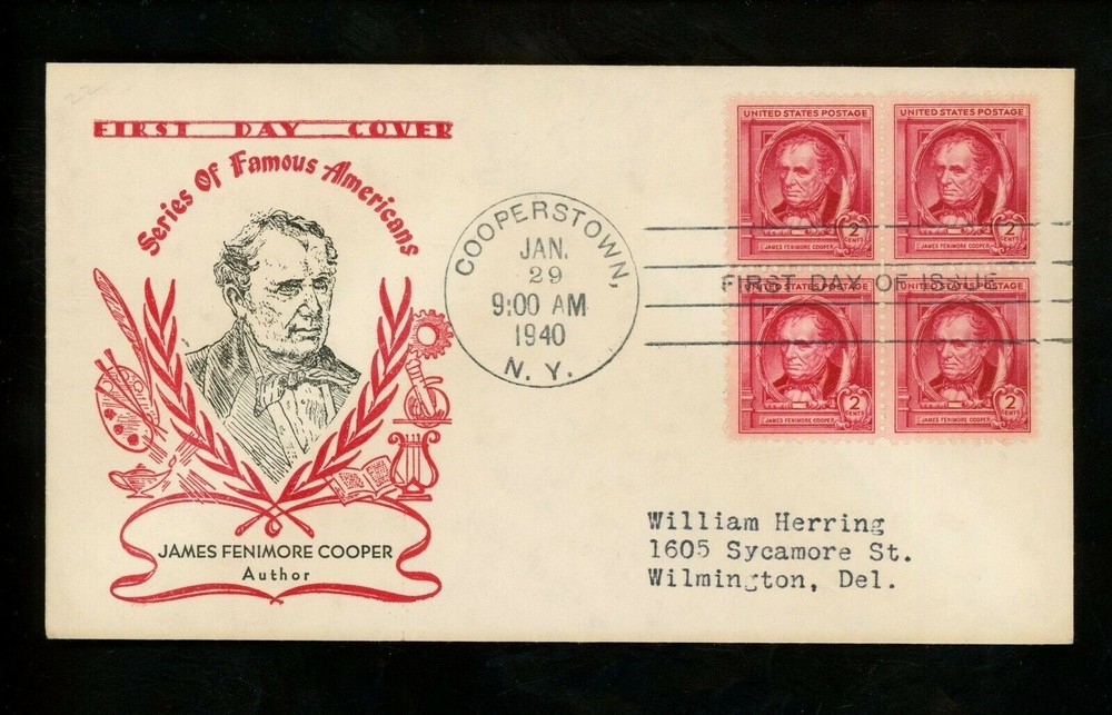 US FDC #860 Holland M-15A 1940 NY James Cooper Famous Americans Authors