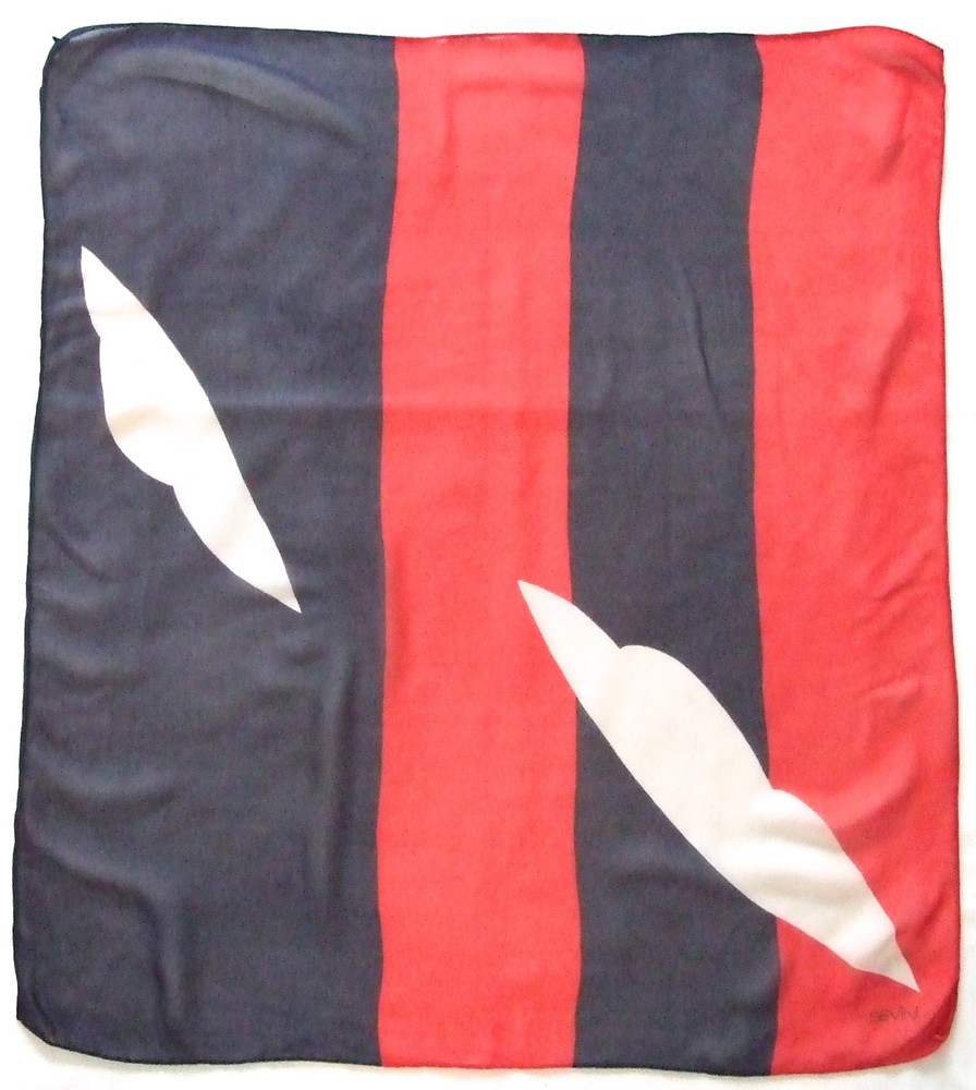 Vintage SEVINI Abstract GEOMETRIC Red Blue White Chiffon Silk 28