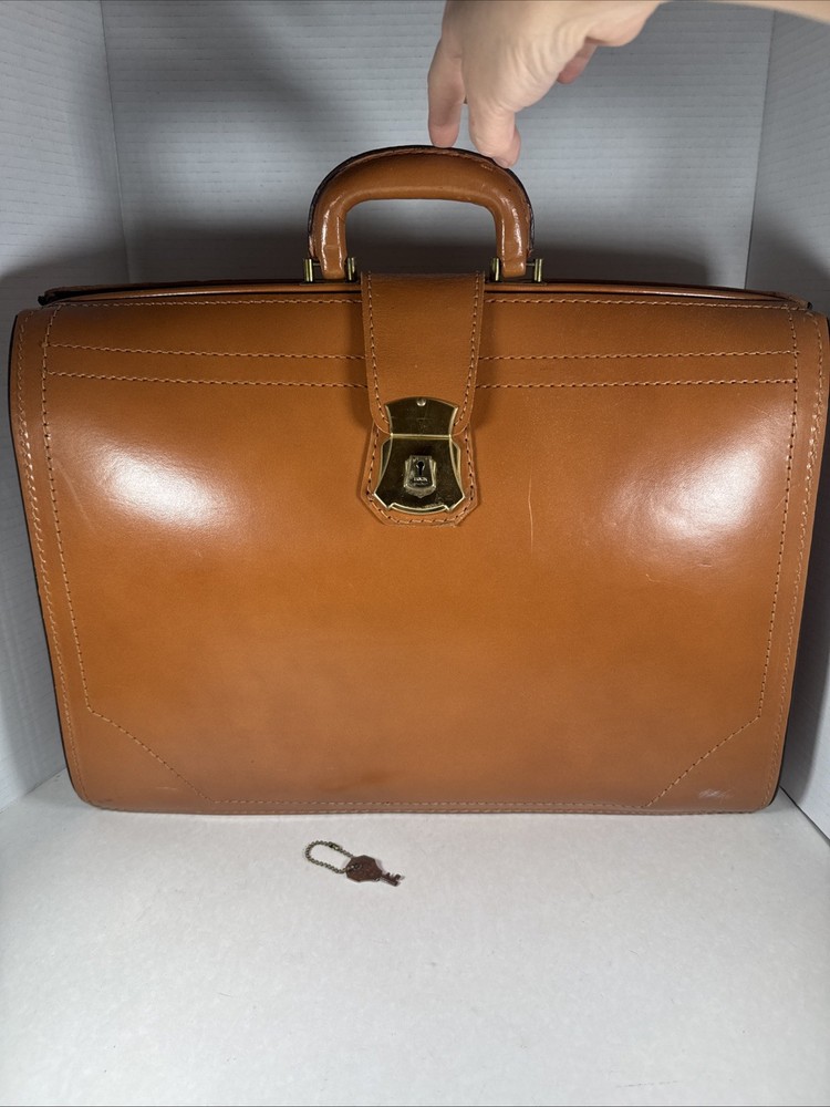 Vintage Genuine Top Grain Cowhide Expandable Locking Briefcase w/ Key Western
