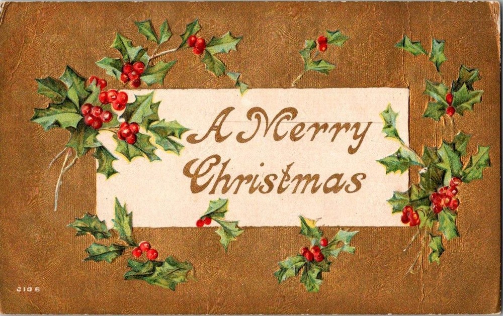 1910 Posted Christmas Postcard - Holly Berries, 