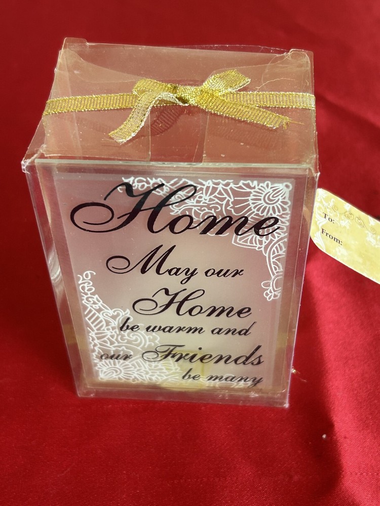 4.5x3 Inch Glass Candle Holder with Warm Home Friends Quote B6