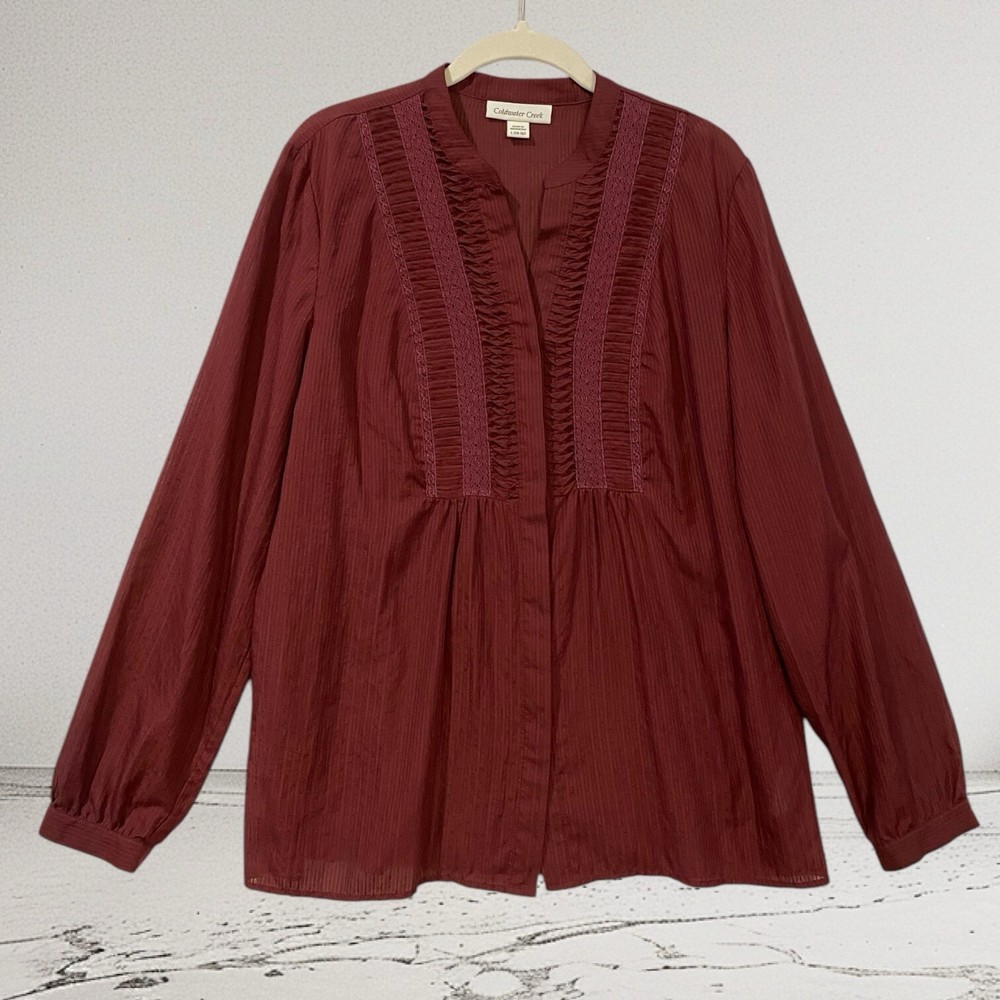 Coldwater Creek Pintucked Pleated Button Front Top Women’s Size Large 14-16