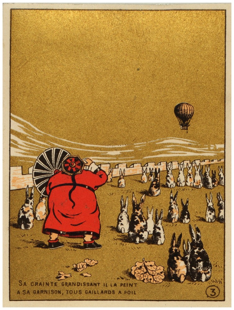 Asian Man with Umbrella on Great Wall Rabbits Poster for Home Office Decor