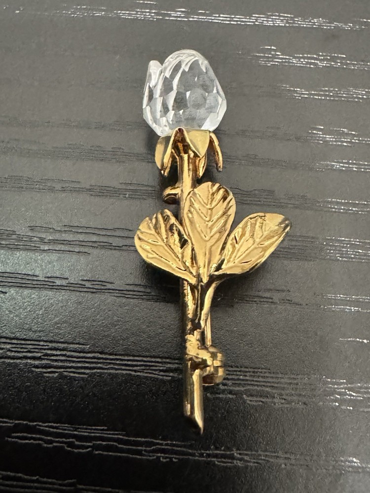 Vintage Swarovski Gold-Tone Crystal Clear Cut Tulip Flower Brooch