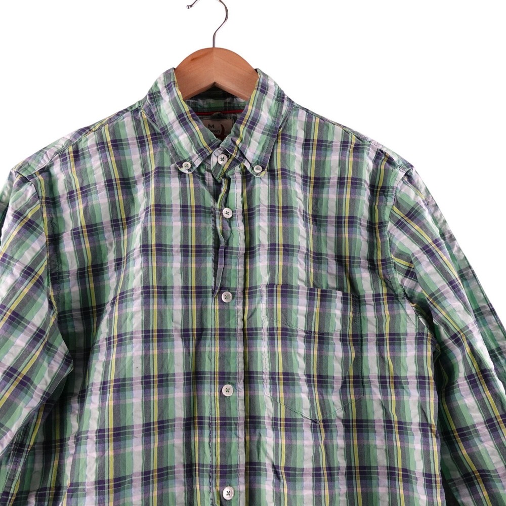 Relwen Men's Plaid Button Down Shirt Size Medium Green Blue Yellow Long Sleeve