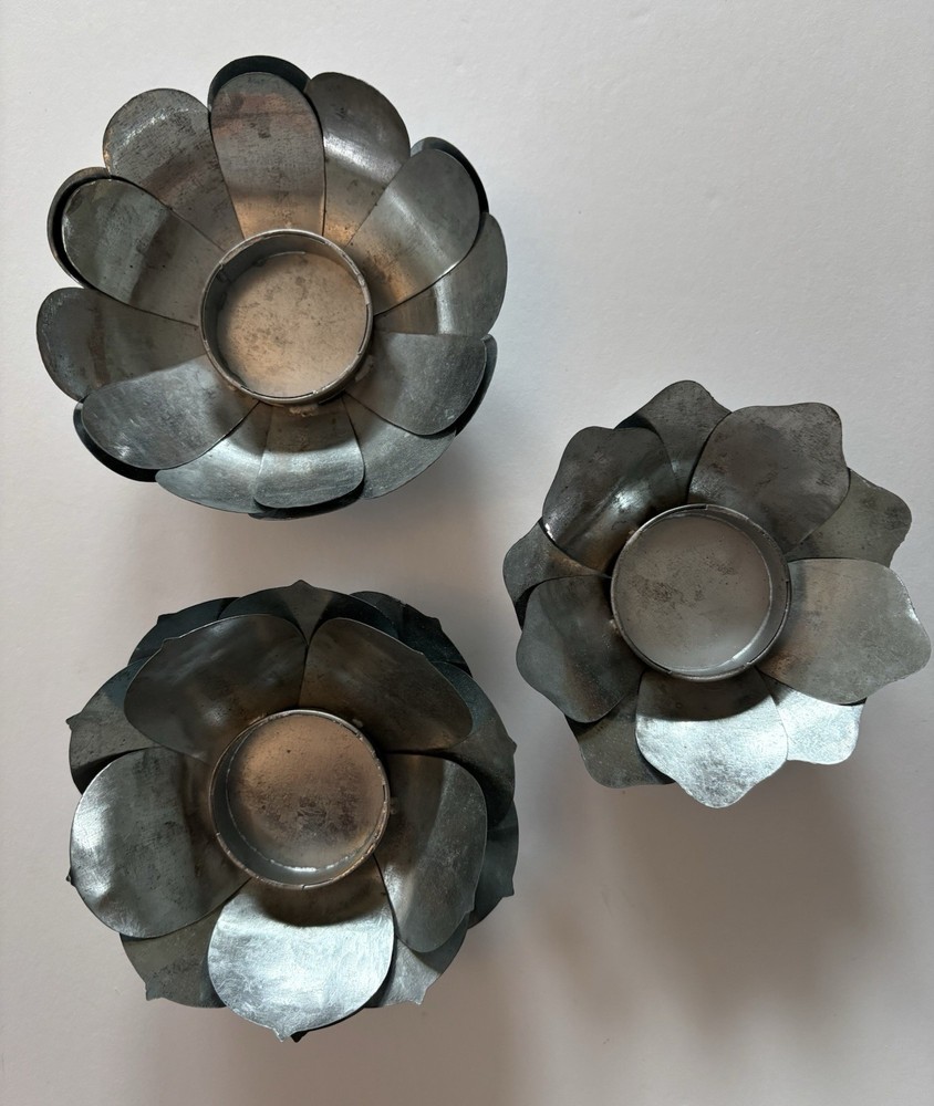 Creative Co-Op Set of 3 Lotus Tealight Metal Candle Holders in Different Styles