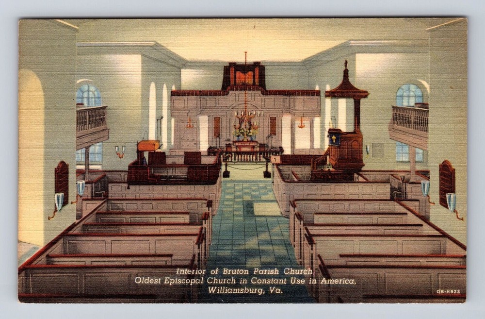 Williamsburg VA-Virginia, Bruton Parish Church, Antique Vintage Postcard