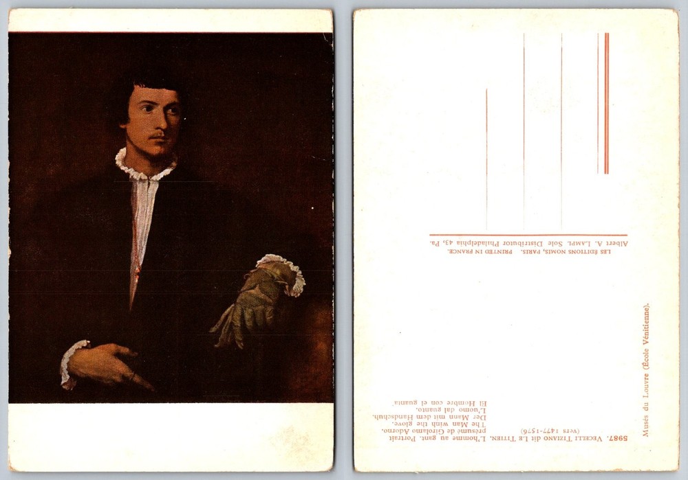 Titian Man with the Glove Louvre Museum Art Postcard Printed France Nomis