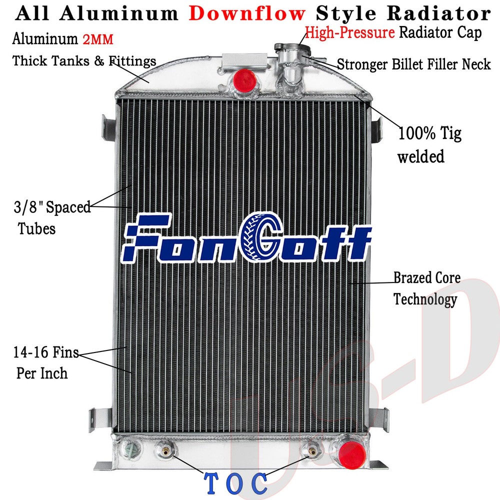 3 Row Aluminum Radiator For 1933-35 Ford 1 Ton 1/2 Ton 3/4 Ton Pickup Model 40