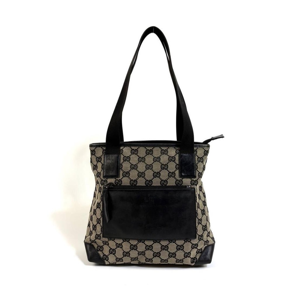Authentic Gucci GG Supreme Canvas Leather Tote Bag Black Brown Made in Italy