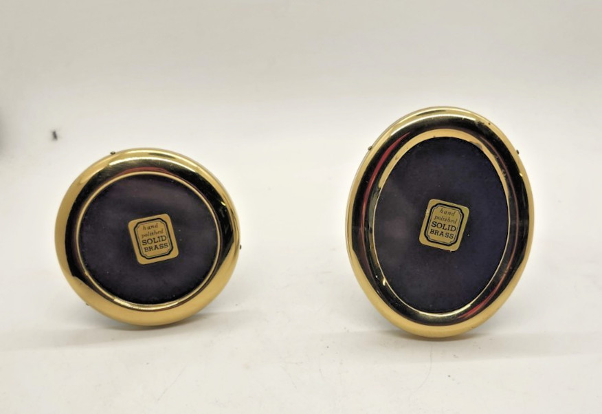 Vintage Hand Polished Solid Brass Mini Photo Frames - Round & Oval - lot of 2