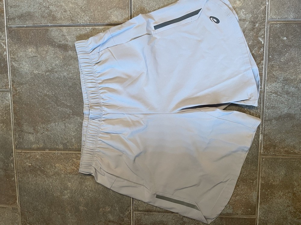 ASICS Men’s Gray Microfiber Polyester Running Shorts, Size S, Drawstring