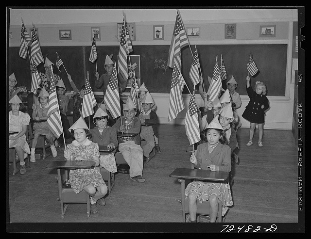 San Juan Bautista California 1942 Schoolchildren Scrap Metal Parade Flags