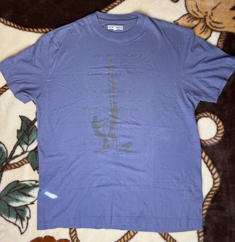 Vintage Emporio Armani Men's Blue Graphic Print Jersey Cotton Tee L Regular Size