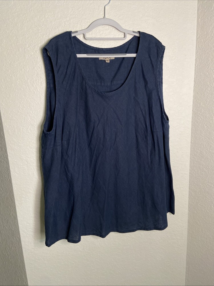 FLAX Women’s Sz 3G (3X) Blue Sleeveless Linen Lagenlook Top