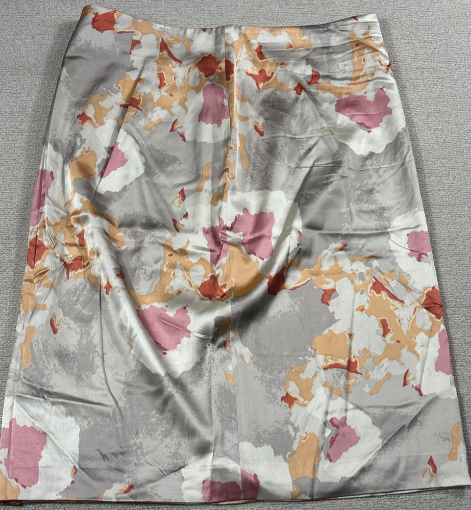 Ann Taylor Silk Midi Pencil Skirt Women Size 10 Tan Floral Pleated Work Casual