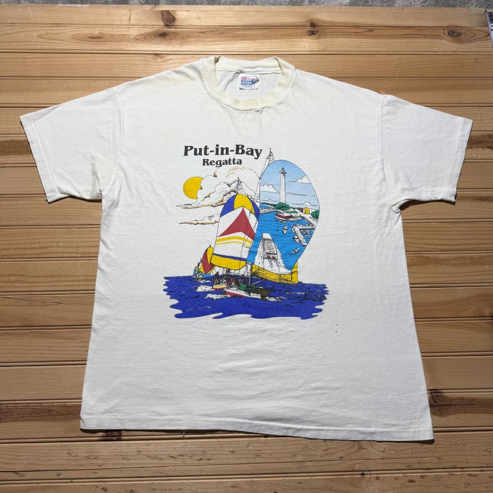 Vintage 90s Put-in-Bay Regatta Sailing Yacht Club Nautical Souvenir Shirt - XL