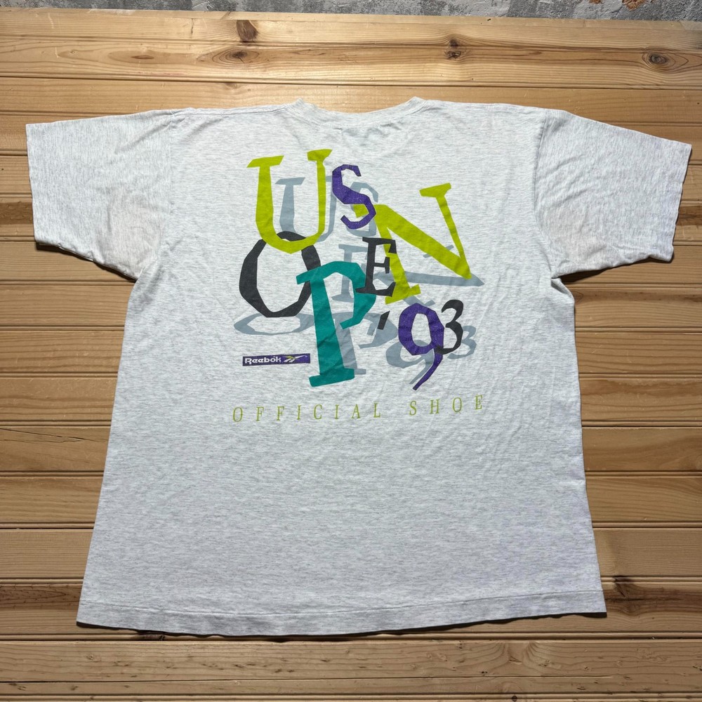 Vintage 1993 Reebok US Open Tennis Official Shoe Sports Graphic Heather Shirt XL