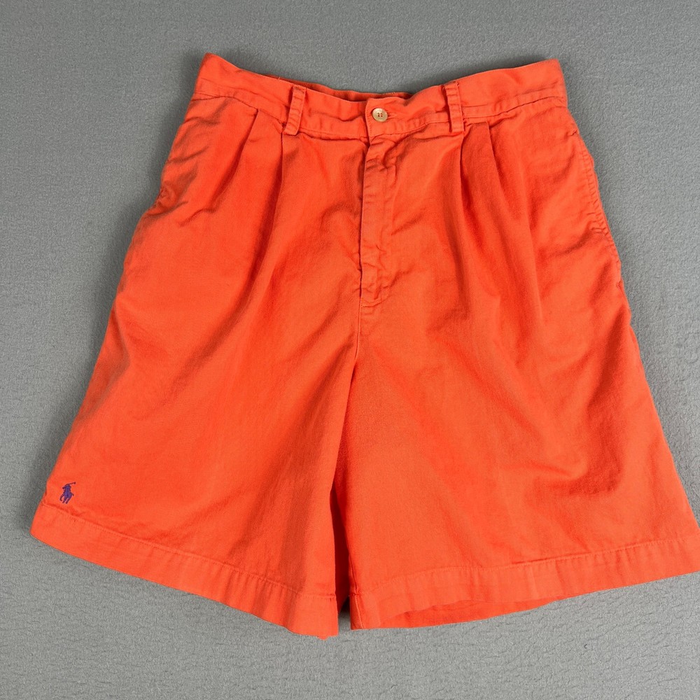 VTG Ralph Lauren Womens Orange Chino Shorts Size 8 Cotton High Rise Preppy USA