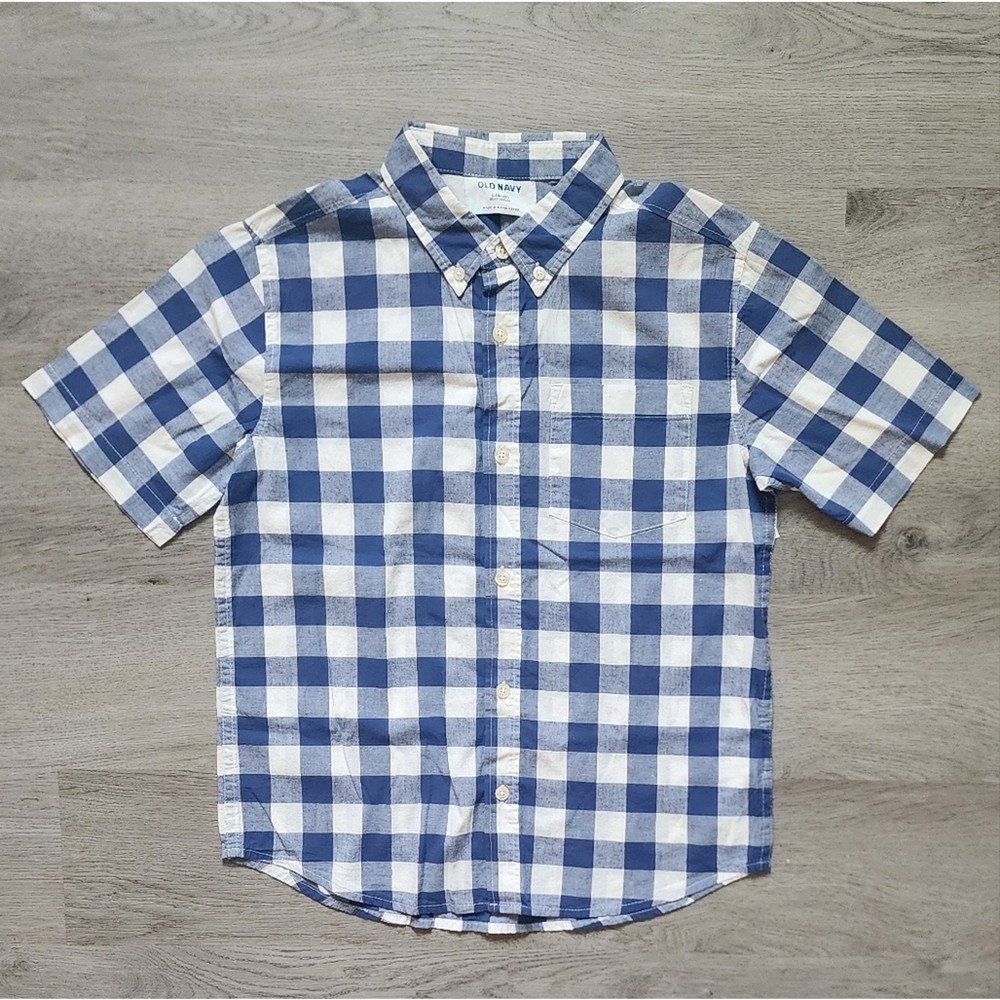 NWT Old Navy Boy's Plaid Short Sleeve Casual Button Down Shirt Large 10-12