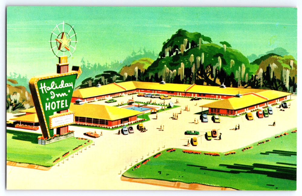 Natchez Mississippi Holiday Inn Hotel Building Sign Cars Pool Vintage Postcard