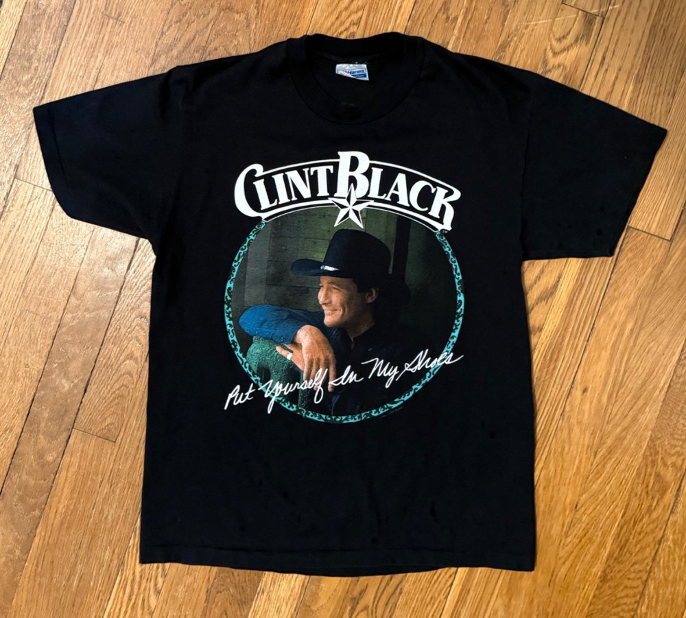 Vintage Hanes Clint Black T-shirt Size Large