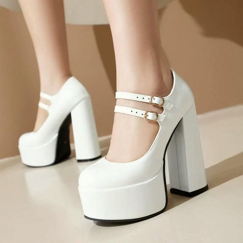 Women's Mary Janes High Block Heel patent leather Platform Dress Formal Shoes