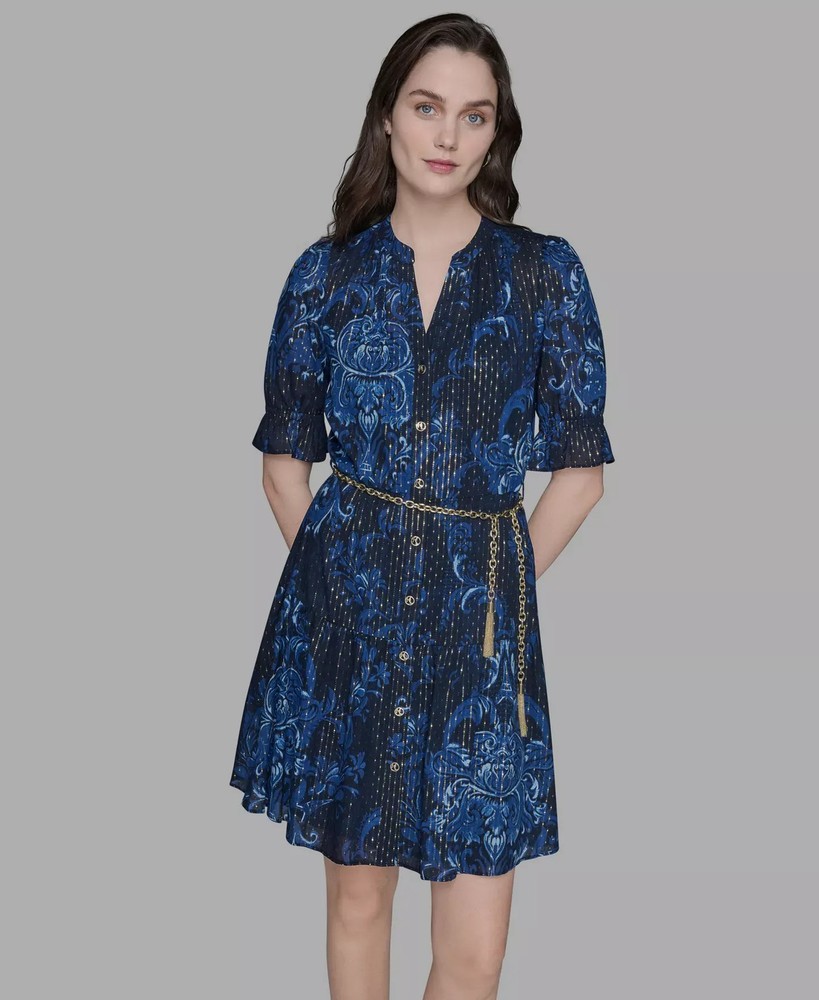 KARL LAGERFELD PARIS Women's Dress Sz 8 Printed Chain-Belt