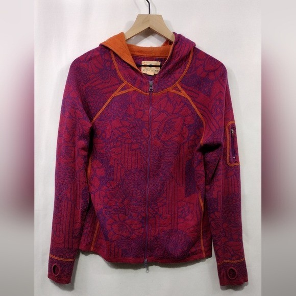 Title Nine Wool Blend Floral Zip Front Hoodie Womens L Purple Outdoor Sporty
