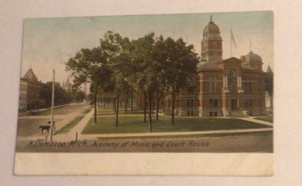 1908 Kalamazoo Michigan Academy of Music & Court House Postcard-image